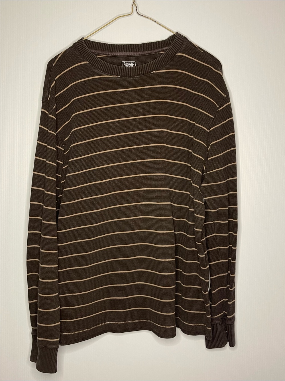 Denver Hayes Brown Striped Long-Sleeve Crew Shirt